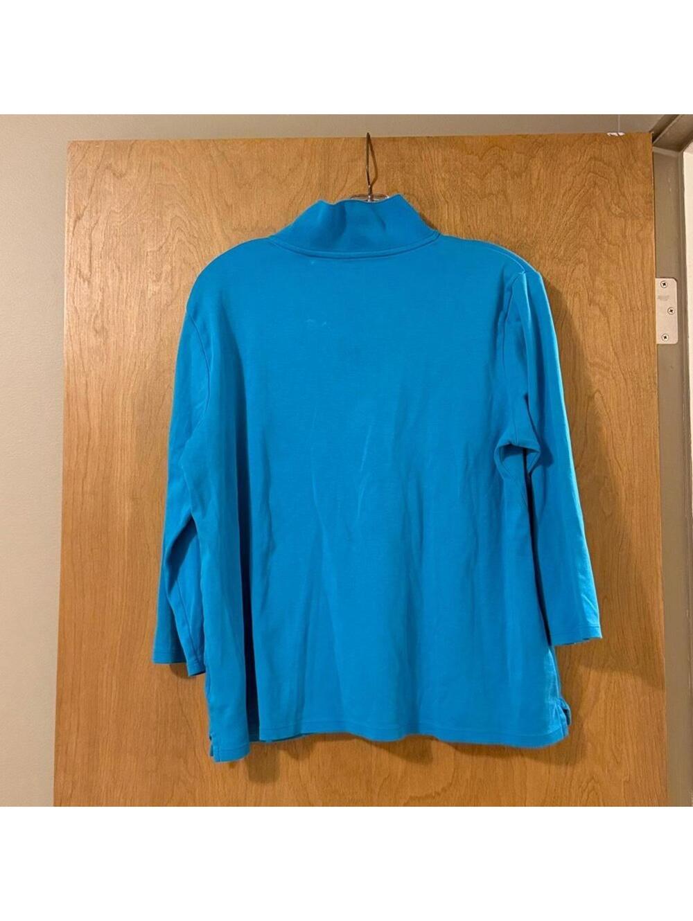 Lands' End Women's Turquoise 3/4 Sleeve Polo Top Snap Placket Size XL - Picture 2 of 5